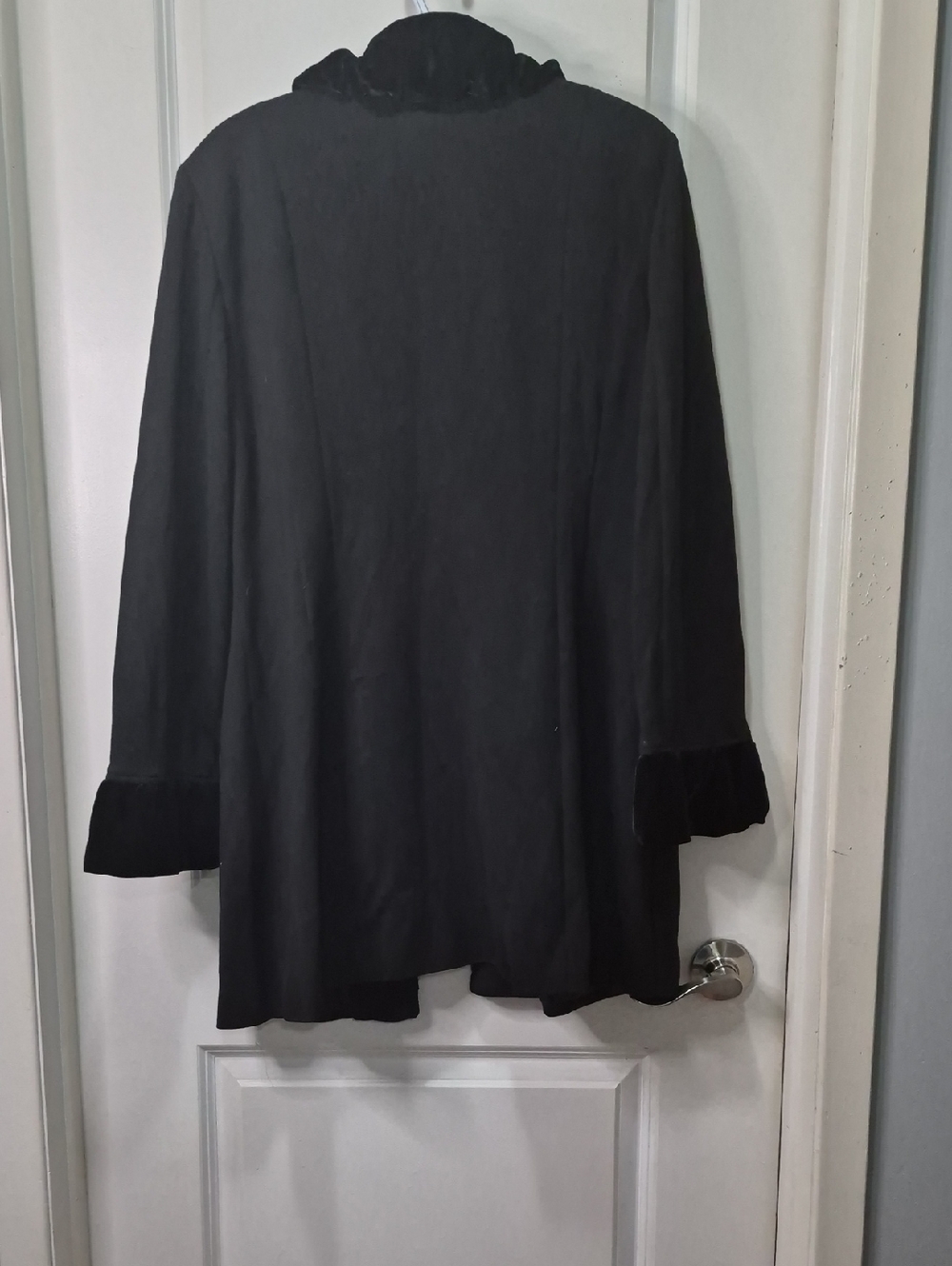 INC International Concepts Black Dress Coat with Velvet Trim - Picture 11 of 12